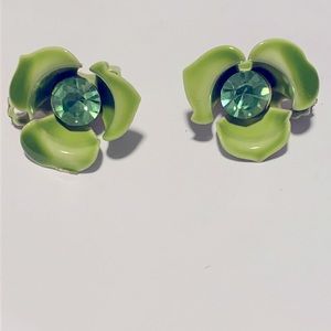 Vintage green enameled clip on earrings